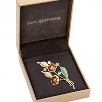 Gold Plated Enamel Floral Brooch - Gift Boxed