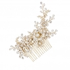 Gold Plated Floral And Pearl Sprig Hair Comb