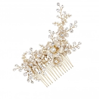 Gold Plated Floral And Pearl Sprig Hair Comb