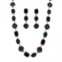 Gold Plated Green Crystal Halo Necklace And Earrings Set