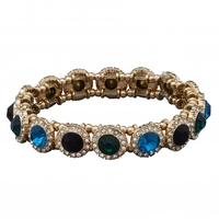 Gold Plated Green Crystal Halo Stretch Bracelet