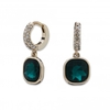 Gold Plated Green Crystal Huggie Drop Earrings