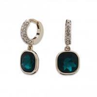 Gold Plated Green Crystal Huggie Drop Earrings