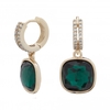 Gold Plated Green Cushion Made With Swarovski Crystal Earrings