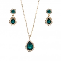 Gold Plated Green Halo Tear Drop Set