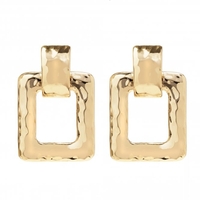 Gold Plated Hammered Medium Square Door Knocker Earrings