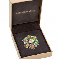 Gold Plated Iridescent Floral Brooch - Gift Boxed