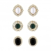 Gold Plated Jet And Green Crystal Earrings - Pack of 3