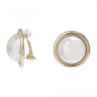 Gold Plated Large Polished Pearl Bouton Clip On Earring