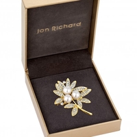 Gold Plated Leaf And Pearl Brooch - Gift Boxed
