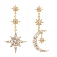 Gold Plated Mix And Match Stars And Moon Drop Earrings