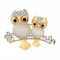 Gold Plated Mother And Baby Owl Brooch - Gift Boxed