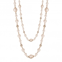 Gold Plated Moving Halo Cream Pearl Rope Necklace