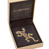 Gold Plated Multi - Coloured Lizard Brooch - Gift Boxed