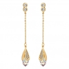 Gold Plated Pave and Polish Flower Cone Long Drop Earrings