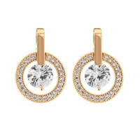 Gold Plated Pave And Polished Circle Drop Earring