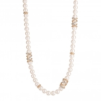 Gold Plated Pave Encased Cream Pearl Necklace
