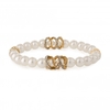 Gold Plated Pave Encased Cream Pearl Stretch Bracelet
