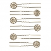 Gold Plated Pearl And Crystal Flower Hair Pins - Pack of 6