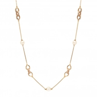 Gold Plated Pearl And Pave Link Long Rope Necklace