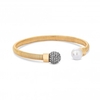 Gold Plated Pearl And Silver Crystal Flexi Cuff Bangle