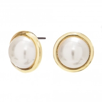 Gold Plated Pearl Large Round Stud Earrings