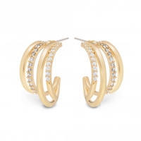 Gold Plated Polished And Crystal Multi Row Hoop Earring