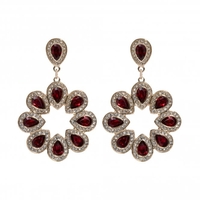Gold Plated Red Crystal Flower Teardrop Drop Earring