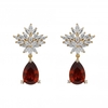 Gold Plated Red Peardrop Cubic Zirconia Floral Earrings