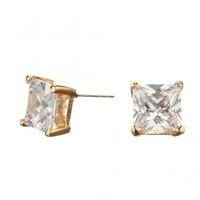 Gold Plated Square 8mm Cubic Zirconia Stud Earring