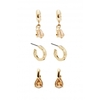 Gold Plated Textured Coin And Bead 3 Pack Drop Earrings