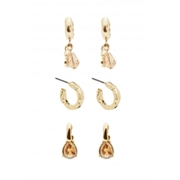 Gold Plated Textured Coin And Bead 3 Pack Drop Earrings