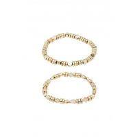 Gold Plated Textured Coin And Beaded Stretch Bracelet