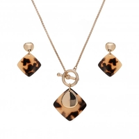 Gold Plated Tortoise Shell Resin Necklace And Earring Set