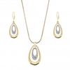 Gold Plated Two Tone Polsihed And Pave Pear Drop Set