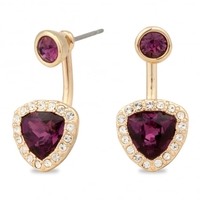 Gold purple trilliant crystal front and back earring