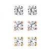 Gold/ Silver/ Rose Gold Plated Cubic Zirconia Stud Earring - Pack of 3