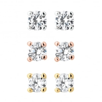 Gold/ Silver/ Rose Gold Plated Cubic Zirconia Stud Earring - Pack of 3