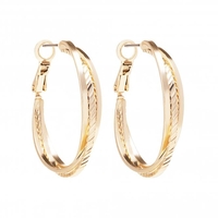 Gold Textured Cross Over Hoop Earring