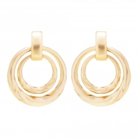 Gold Textured Double Link Doorknocker Earring