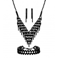 Jet Plated Black Diamante 3 Piece Set