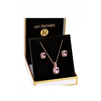 Jon Richard Pink Square Drop Pendant And Earring Set - Gift Boxed