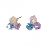 Jon Richard Radiance Collection Gold Plated Pink & Blue Crystal Triple Cube Stud Earrings