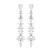 Jon Richard Rhodium Linear Drop Floral Earrings