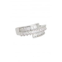 Jon Richard Rhodium Plate Cubic Zirconia Baguette And Pave Ring