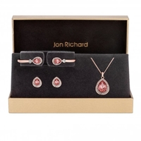 Jon Richard Rose Gold Plated With Pink Pear Crystals Trio Set - Gift Boxed