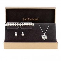 Jon Richard Silver Plated Clear Crystal Pearl And Crystal Cluster Trio Set - Gift Boxed