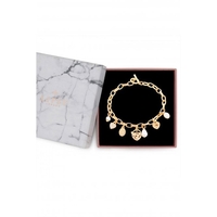 Lipsy Gold Paperlink Pearl And Crystal Charm T-Bar Bracelet - Gift Boxed
