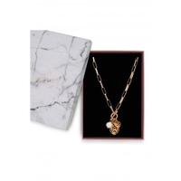 Lipsy Gold Paperlink Pearl And Crystal Charm T-Bar Necklace - Gift Boxed