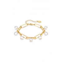 Lipsy Gold Polished Paperlink Pearl Drop Bracelet